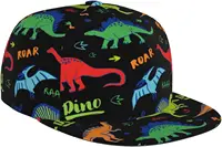 Dinosaur Flat Bill Hat, Unisex Snapback Baseball Cap Hip Hop Style Flat Visor Blank Adjustable 1