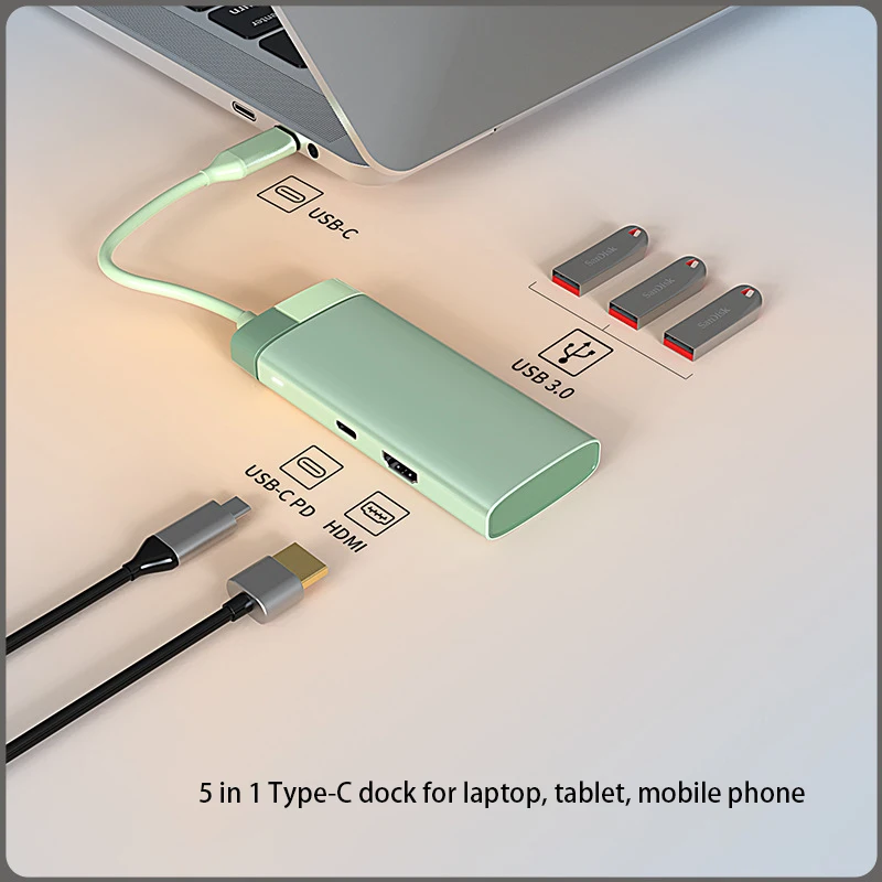 1 шт. USB-Док-станция HubType-c USB 3,0/HDMI4K HD 5 в 1 док-станция для Xiaomi Lenovo Macbook Pro