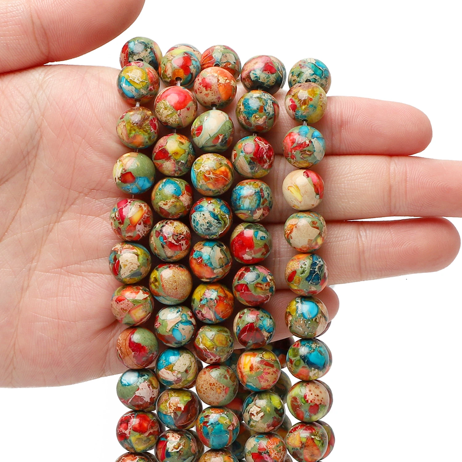 4/6/8/10mm Naturstein Bunte Meeressediment Kaiser Jaspis Runde Lose Perlen für Schmuck Machen hand Diy Armband 15''