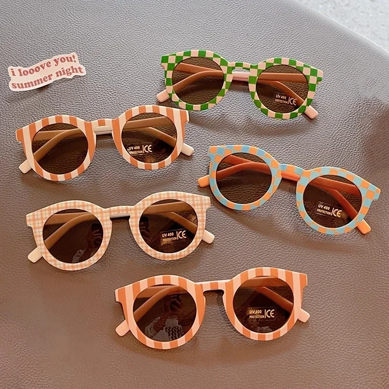 New Kids Cute Checker Panel Color Round UV400 Sunglasses Baby Girls Outdoor Sun Protection Sunglasses Children Sun Glasses