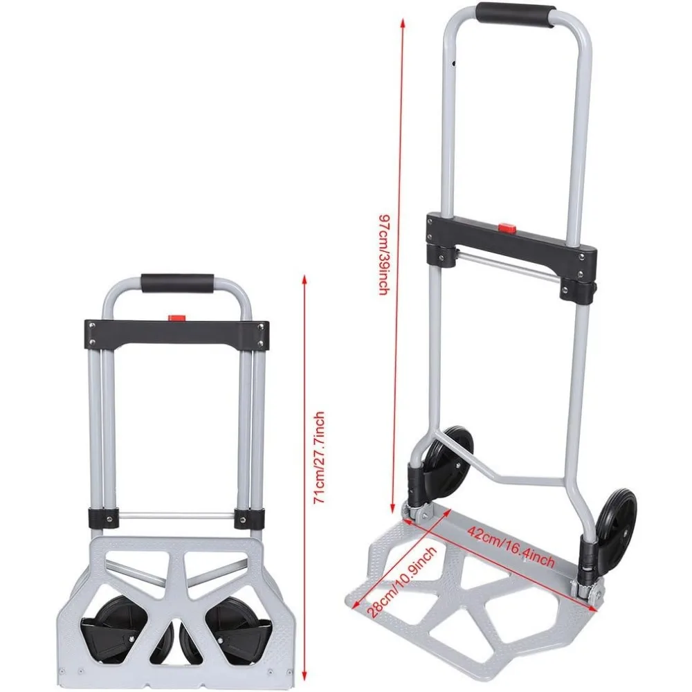 Aluminum Folding Hand Truck and Dolly, 220lbs Capacity, Cart Ideal for Moving Heavy Loads, Portable and Durable.