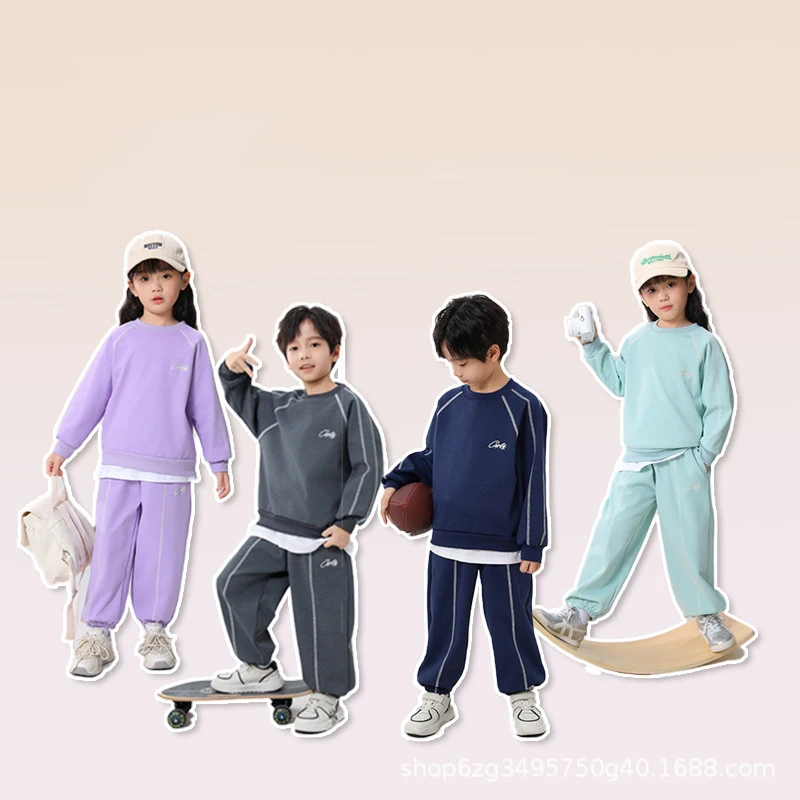 جديد للأطفال الخريف الشتاء أفخم هوديي السراويل الفتيان الفتيات اللون المتناقضة موضة الترفيه طالب الرياضة في الهواء الطلق مجموعة