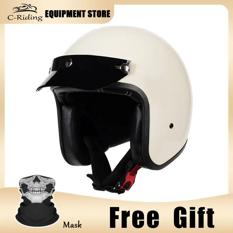 

Молочно-белый винтажный шлем в японском стиле, гоночный шлем Jet Cafe, шлем из АБС-пластика, мотоциклетный шлем с открытым лицом