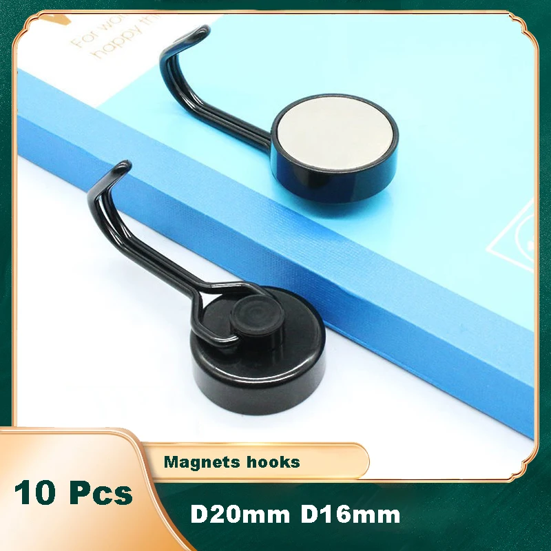 

10 Pcs Neodymium Magnet Hook D20mm 16mm NdFeB Rare Earth Magnets Fishing Neodymium Fridge Permanent Hooks Black Swivel Hooks