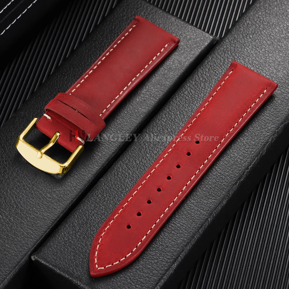 Vintage Dark Brown Cowhide Leather Watch Strap with Pins and Buckle - 20mm/22mm