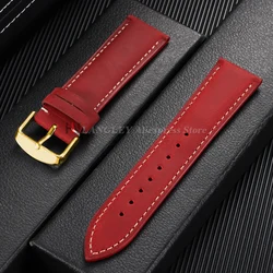 Vintage Dark Brown Cowhide Leather Watch Strap with Pins and Buckle - 20mm/22mm - 22mm (Red - Gold)