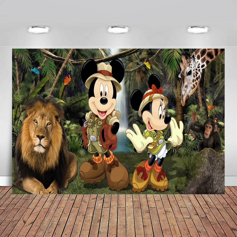 Topolino Safari Jungle Party Fondali Green Forest Car Animals Boys Baby Shower Happy Birthday Photography Background