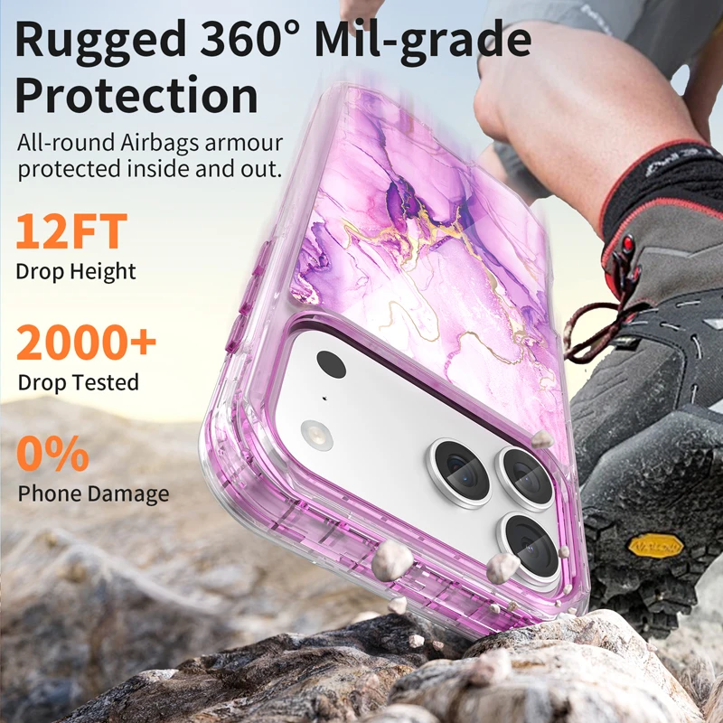 Electroplated Marble Pattern 3-in-1 Anti-Shock Phone Case