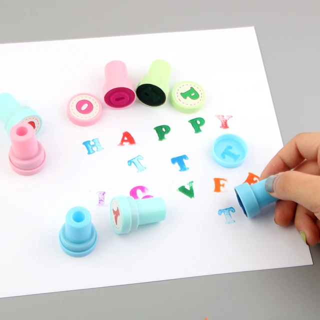 Alphabet Stamp Set For Kids. 26 Pcs Rubber Ink Washable Stampers