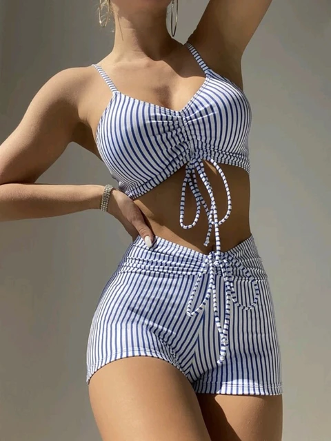 2023 Sportswear High Waisted Striped Bikinis Vintage Women's