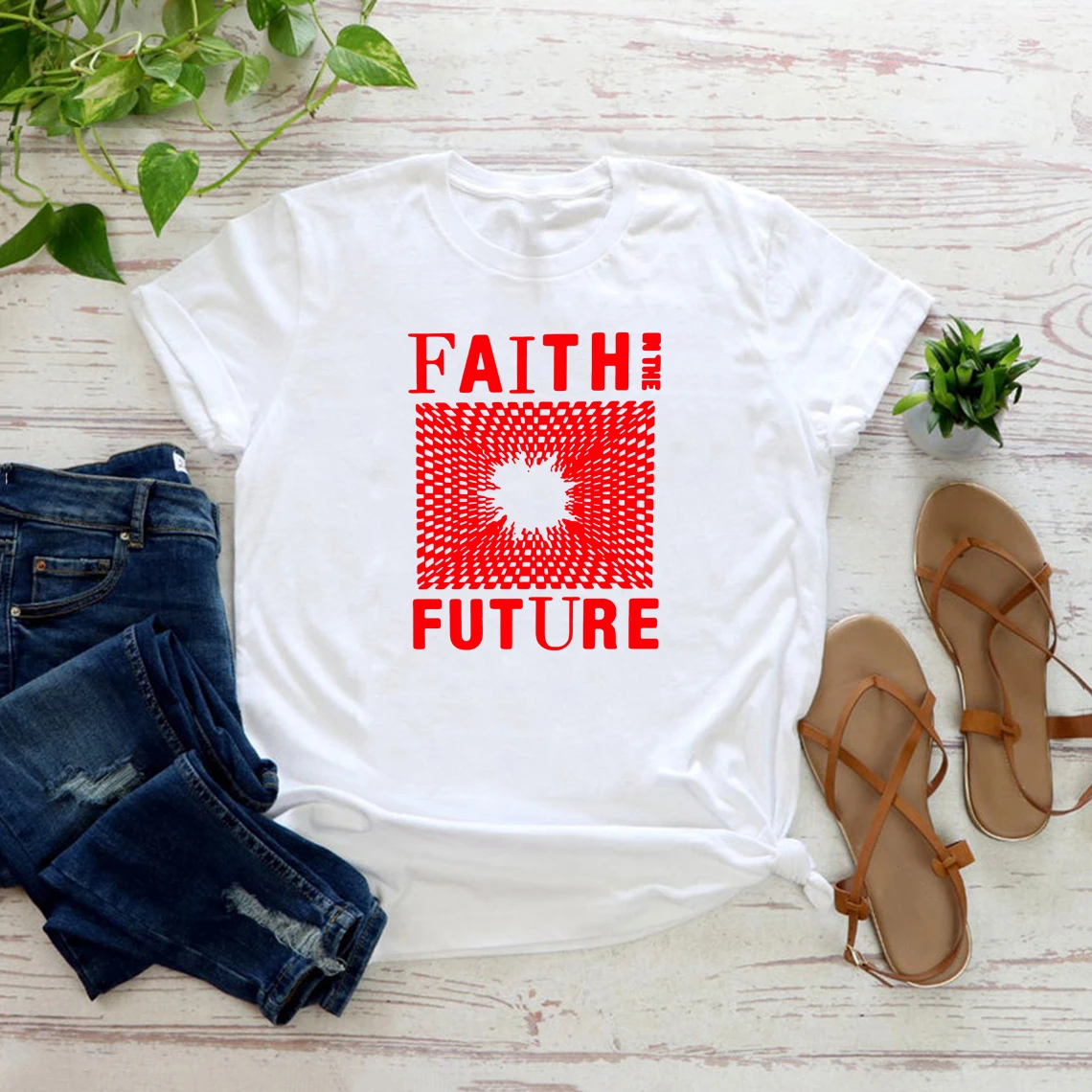 

Женская хлопковая Футболка с круглым вырезом Faith in The Future 2000s