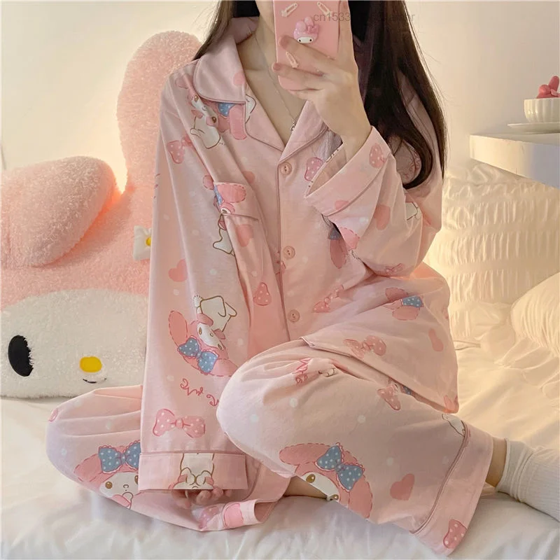 

My Melody Pink Pajamas sanrio clothes women spring pajamas set sleepwear tops pants Women Home Clothes Spring Style Female Suit