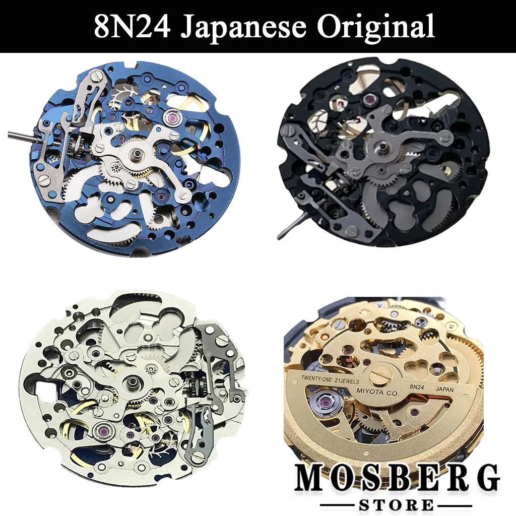 

Japanese Original Miyota 8N24 Automatic Watch Movement Self-winding Skeleton Mechanism 21 Jewels Gold Blue Silver Black Parts