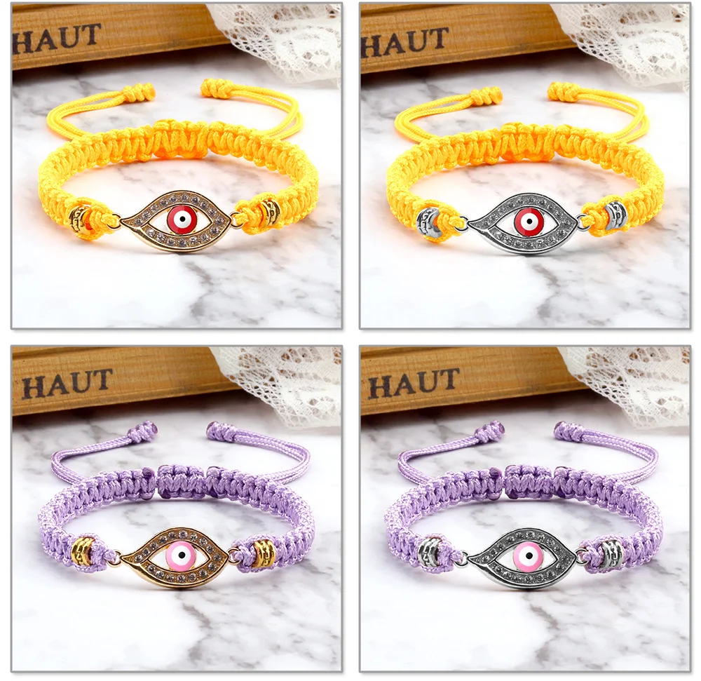 Bracelet PAOLA / cordon tressé couleur au choix / breloque mauvais oeil