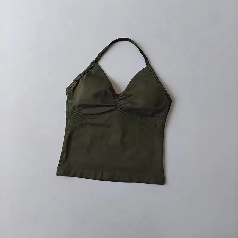 Sexy Halter Neck Beautiful Back High Waist Peach Sports Bras Shorts Suit Pilates Gathering Yoga Vest Training Fitness Bra Sets - Image 9
