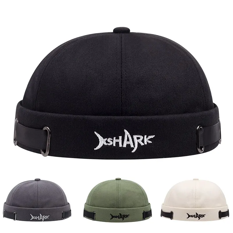 Breathable Hat Vintage Brimless Shark Beanie Cotton Retro Men Adjustable Docker Cap Literary Sailor Cap Women Hip Hop