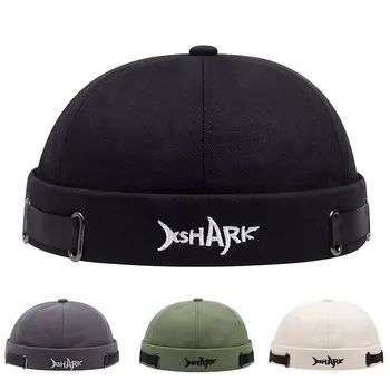 빈티지 브림리스 모자, 통기성 상어 비니 모자, 면 레트로, 조정 가능한 도커 캡, 문학적 세일러 모자, 여성 힙합 모자