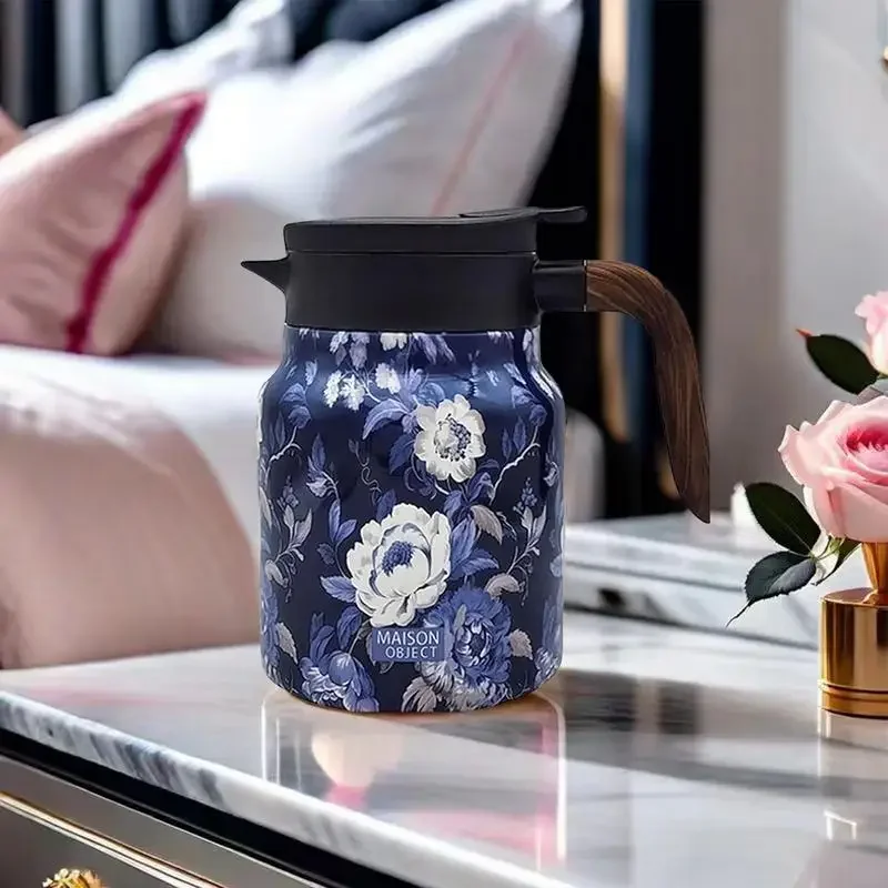 1000ml High-capacity Stainless Steel Pretty Tea Pot Vintage Beautifully Crafted Floral Pattern Home heat preservation Tea Pots