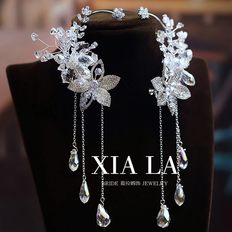 

Shining Zircon Petal Shape Bridal Ear Clip Ear Hanging Wedding Dress Accessories