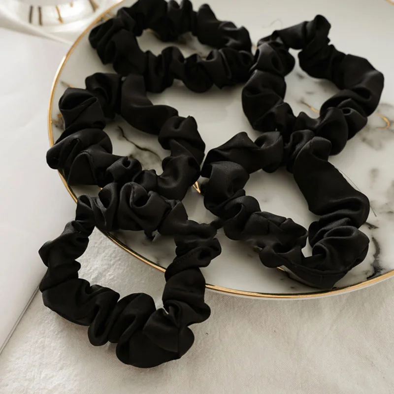 5Pcs/Set Fashion Scrunchies Silk Hair Ties Girls Hair Accessories Hair Bands Solid Color Rubber Band Elastic Ponytail Holders