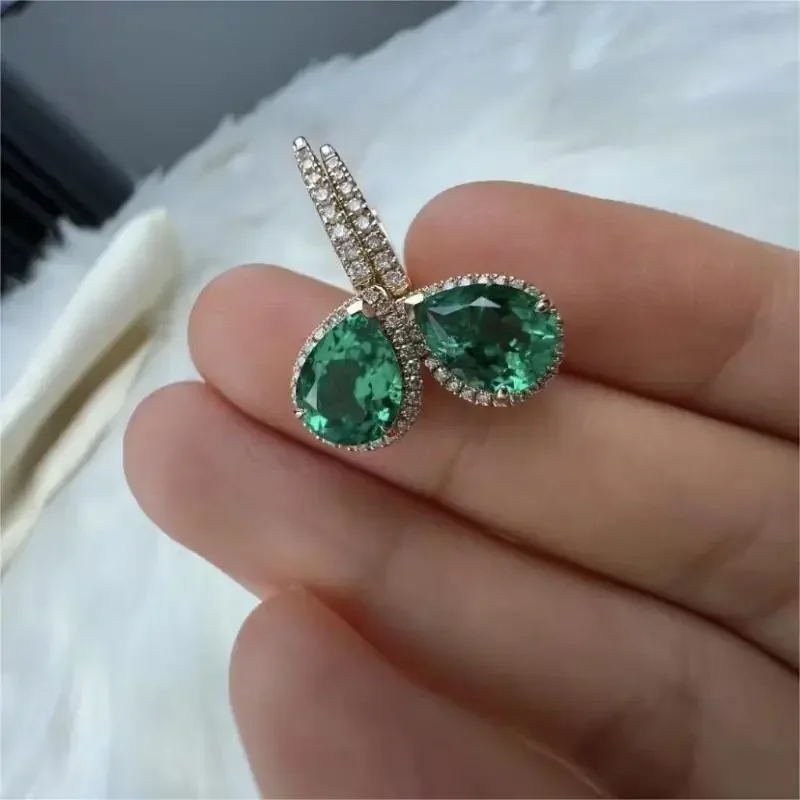 

Pirmiana Customized 9k/14K/18K Gold Lab Grown Emerald Earrings Pear Shape Fashion Jewelry Women Party Gift