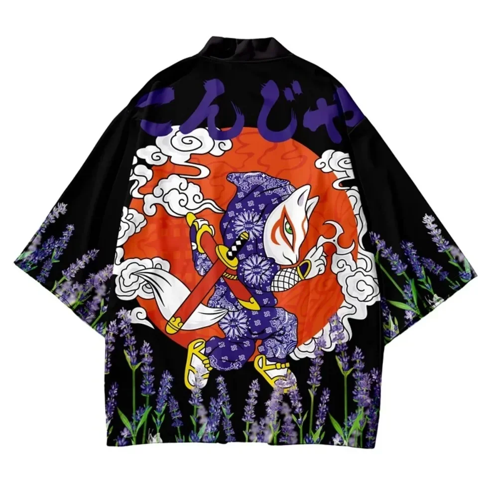 Japanese Kimono Cardigan Crane Pattern Print Men Women Harajuku Yukata Top