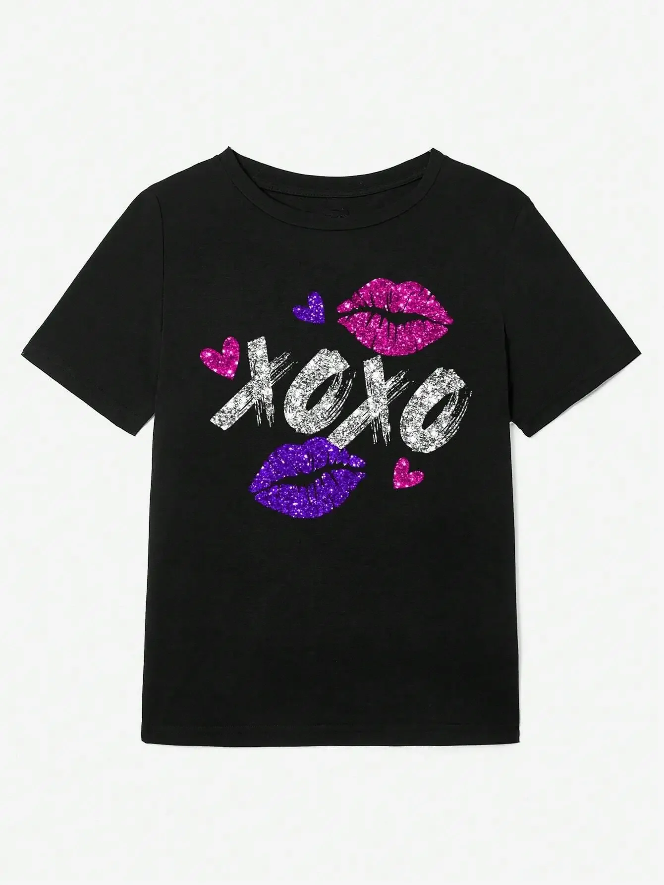 Xoxo Pink Purple Lips Print Oversized Women’s T-Shirt - Summer Casual Cotton Tee for Street Wear 2