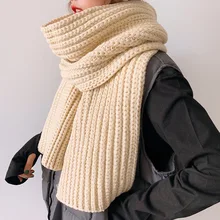 

Women's Scarf Autumn Winter Korean Style Versatile Student Winter Knitting Wool Solid Color Young Lady Thick Warm Scarf for Men