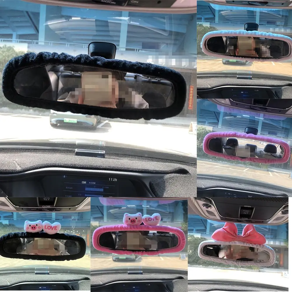 New Cute Cartoon Rear View Mirror Cover Plush Elastic Car Rearview Mirror Cover Bear Pig Rear View
