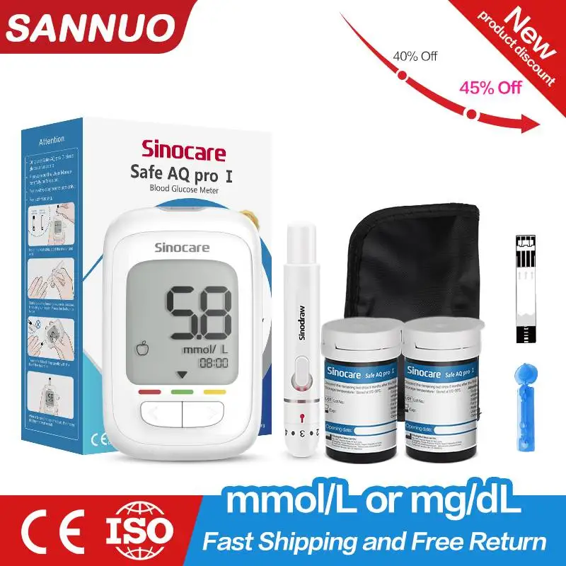 SANNUO-medidor de glucosa en sangre AQ PRO, glucómetro con tiras y  lancetas, Monitor de azúcar en sangre, probador médico para diabéticos (Kit  o solo