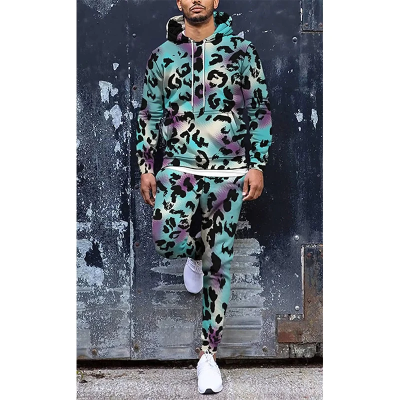 Men's Casual 3D Print Hoodies Pants Sets Outdoor Sportwear