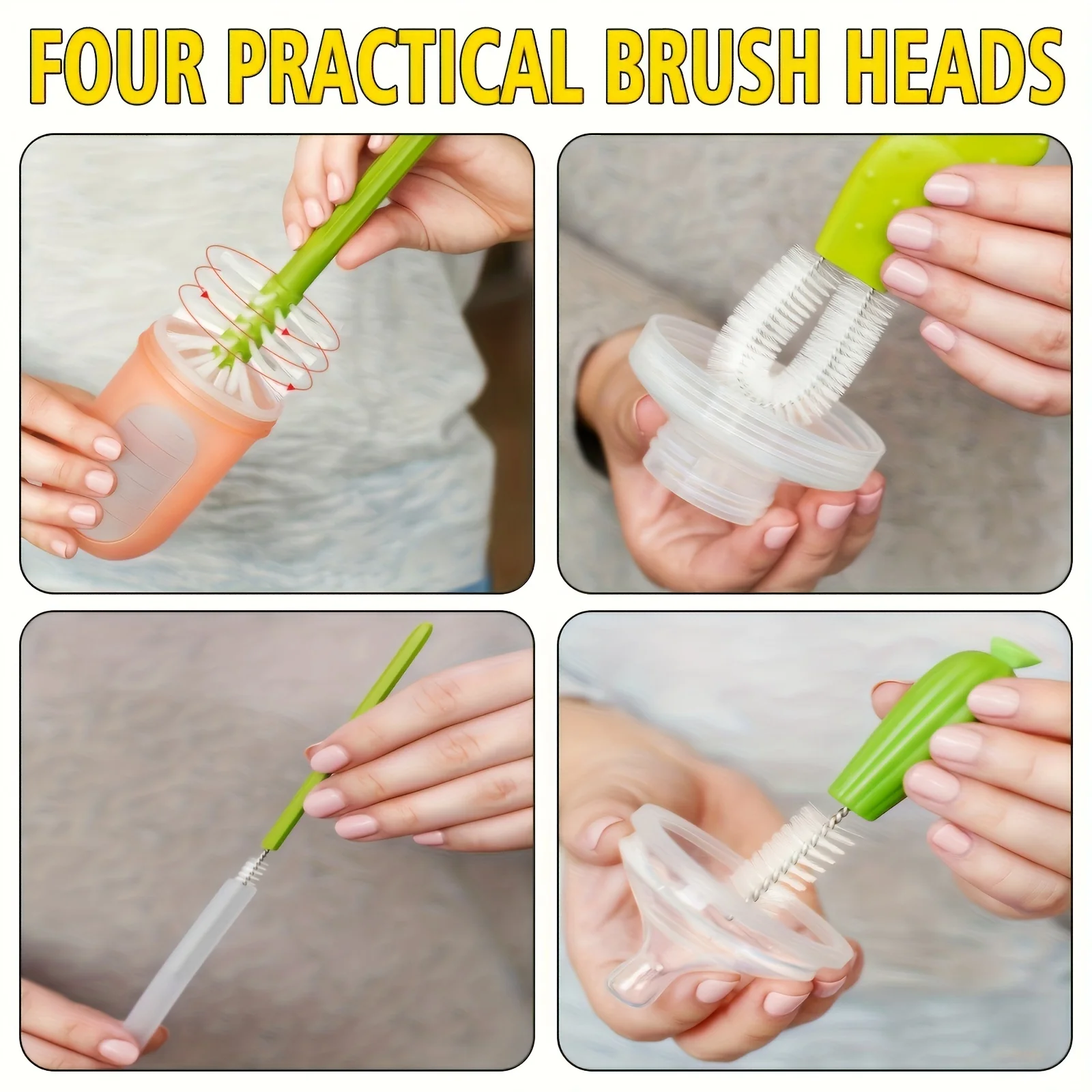 Cactus Cleaning Brush Set For Cup And Straws, Cup Brush, Bottle Cleaning Brush, Stain Removal Lid No Dead Corn