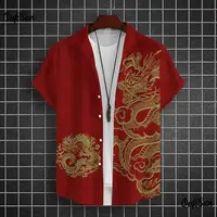 Men's Shirt Year Of The Dragon Totem 3D Printed Short Sleeve Large Size Loose Top 2024 Happy New Summer Sty 1
