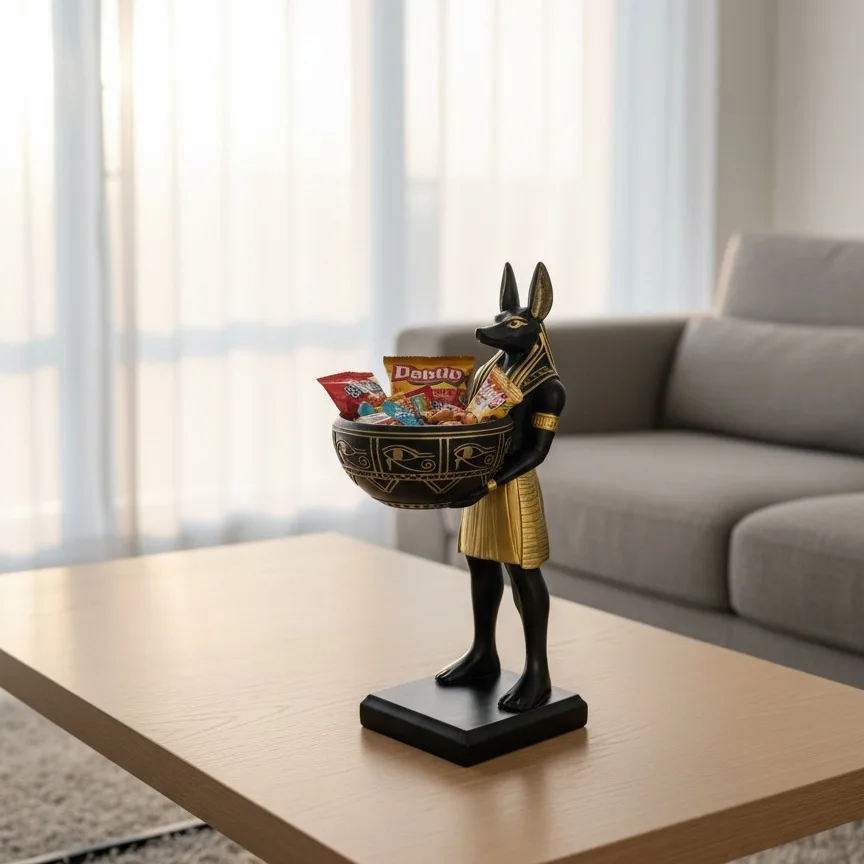 25cm Egyptian God Anubis Statue with Bowl Home Decor Living Room God Anubis Figurine Ancient Egypt Art Sculpture Gift - Image 2