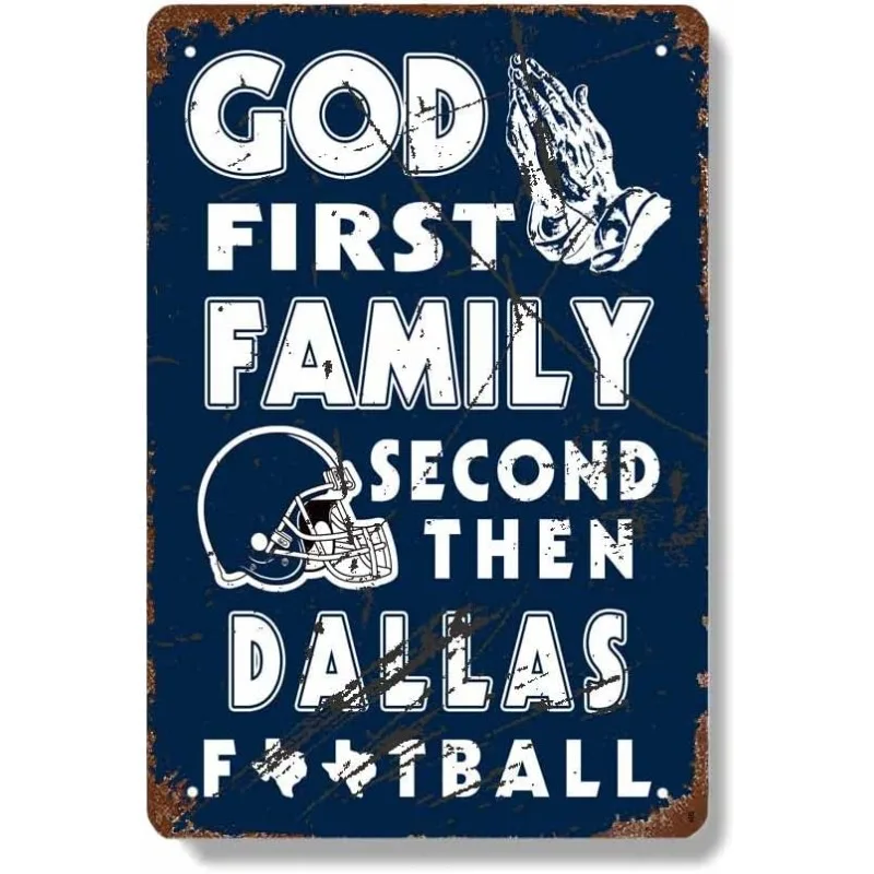 Vintage Sports Poster Metal Football Tin Sign American Football God First Family Second Then Football Poster Wall Home Decor