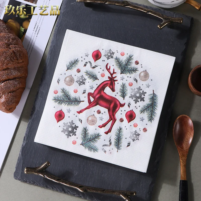 

Disposable Christmas Napkins Snowman/Wreath Printed Tissue Soft Paper Restaurant Home Party Placemat Decoration Cutlery Supplies