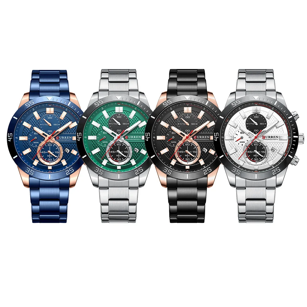 Quartz Watch Men's New Sports Night Glow Waterproof Automatic Calendar Fashion Casual Stainless Steel Strap Timing Watch 8417