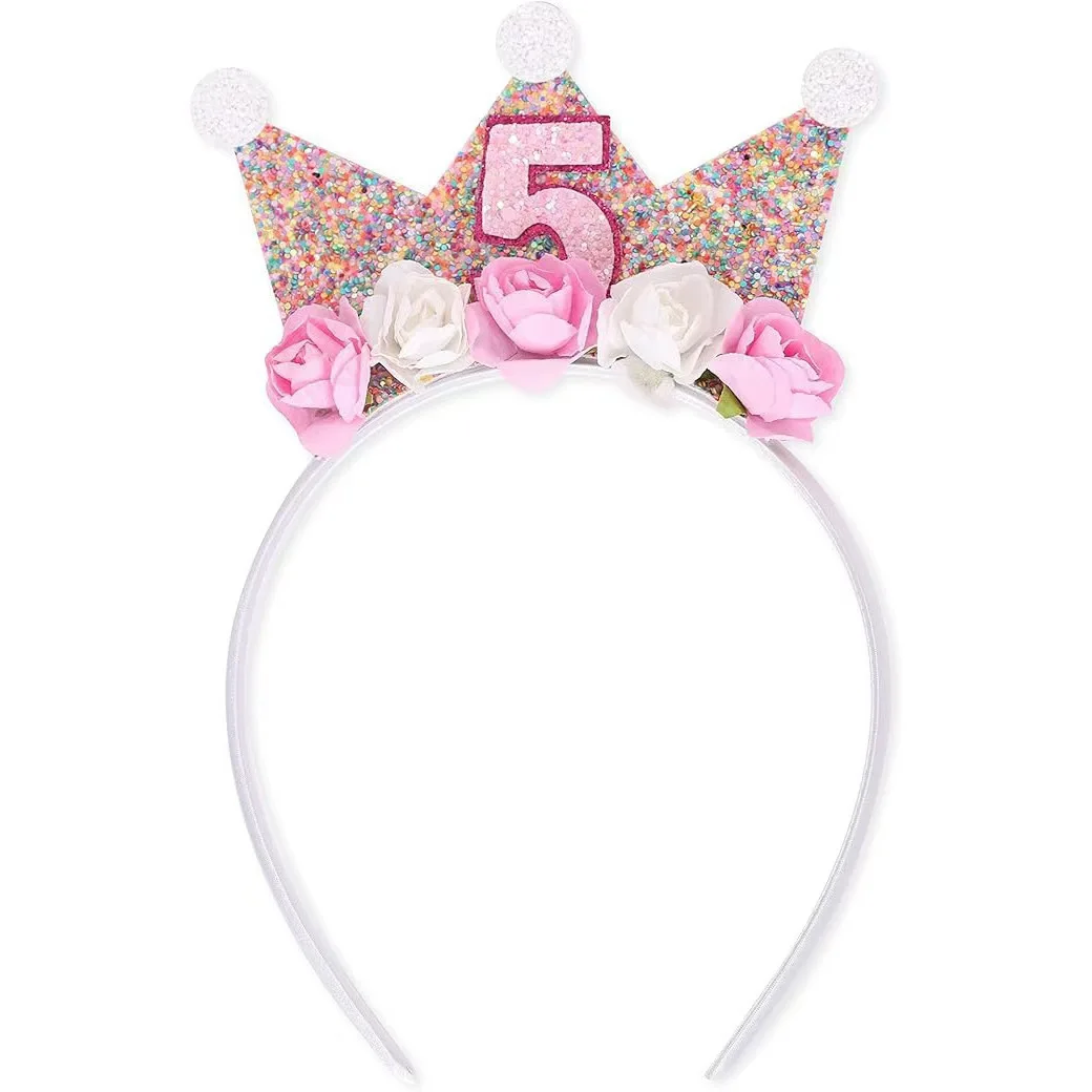 Meistverkauftes Prinzessin-Geburtstagskronen-Stirnband – Blumenmuster für Mädchen im Alter von 1–6 Jahren, perfekt, machen Sie Ihre kleine Prinzessin glänzen hell – Detail 7