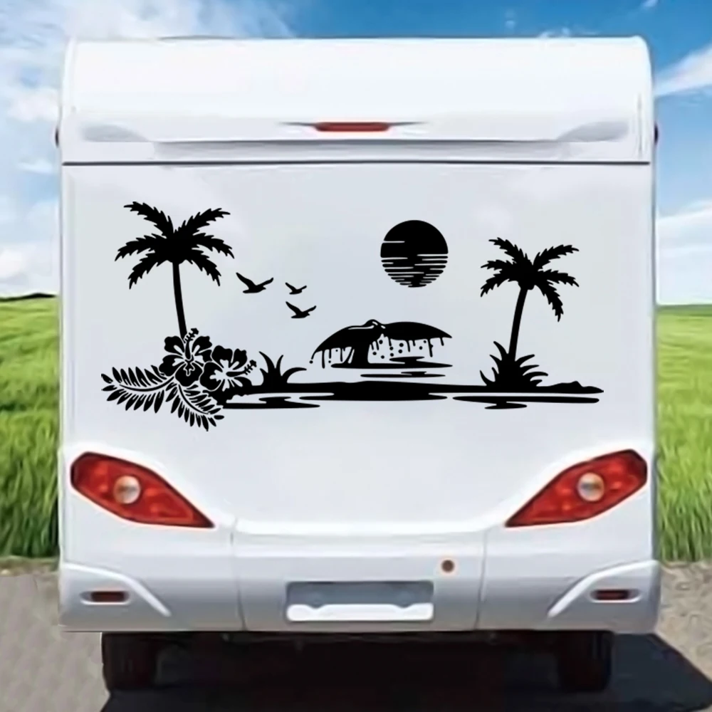 

Camping RV Car Truck Stickers Sunset Surfing Palm Tree Caravan Motorhome Beach Landscape Auto Vehicle Decal Vinyl
