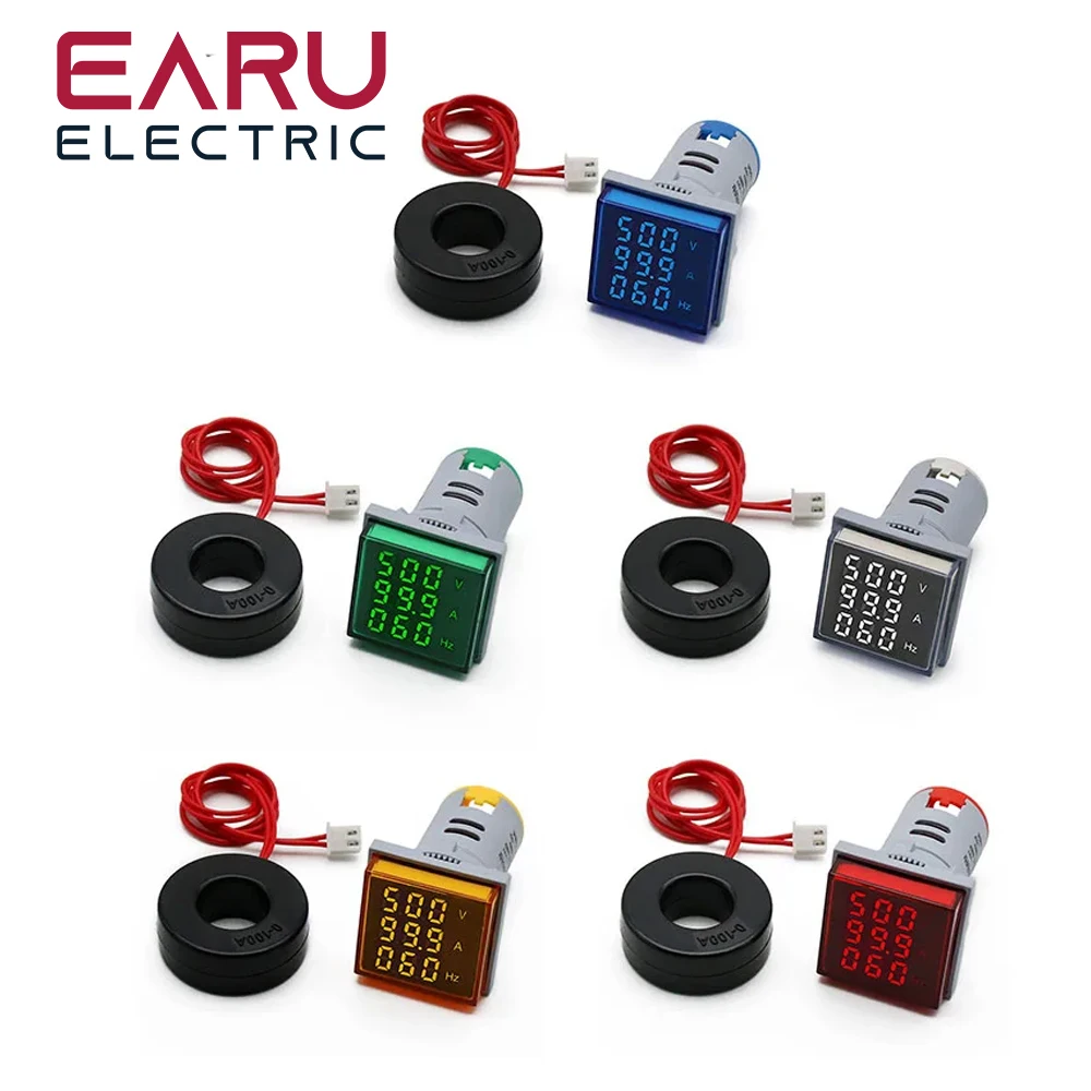 Square LED Digital Voltmeter Ammeter Hertz Meter AC20-500V Signal Lights Voltage