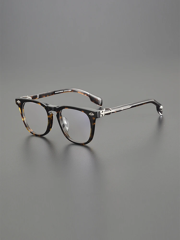 

High quality hand-carved glasses frame for men retro fashion square Frame Literary 150 big face optical prescription glasses