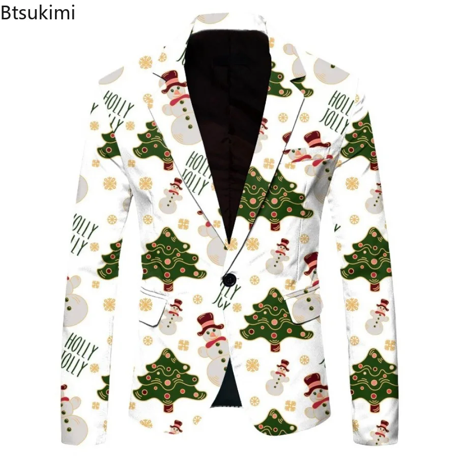 Funny 3D Print Suit Jacket Men's Christmas Party Costume Fashion Casual Business Blazer Jackets Single Button Men's Blazers