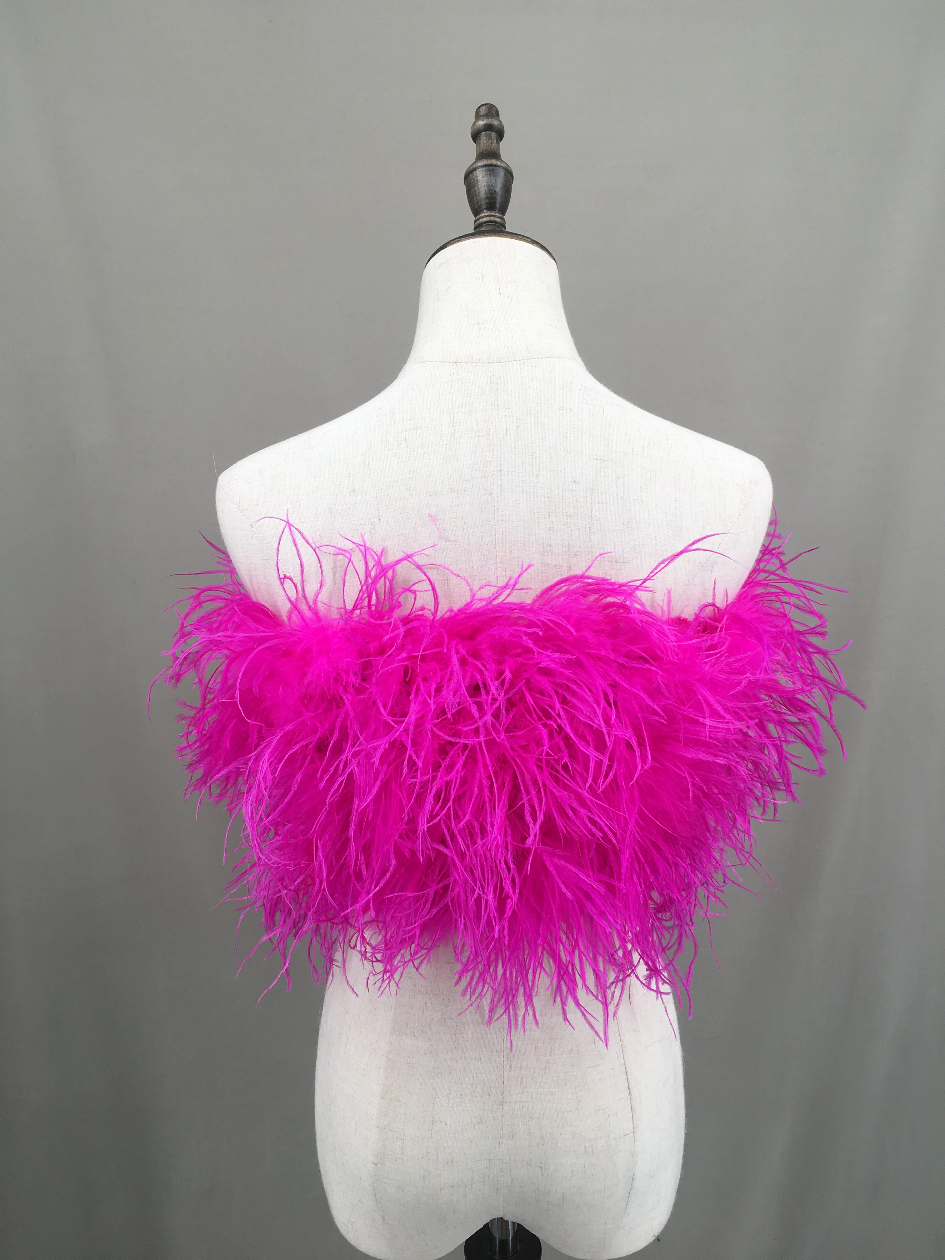 Stock On Sale Feather Tube Top Strapless Vest Mini Top Furry For Party Fustian Hot Pink Color Chest Wrap high 20 cm