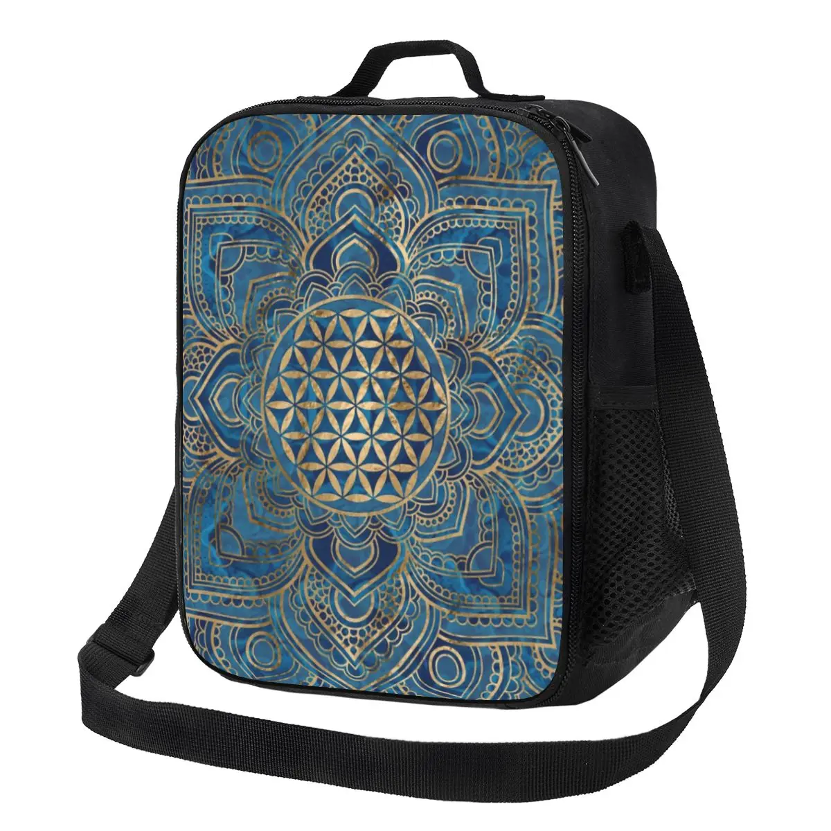 

Flower Of Life In Lotus Mandala Insulated Lunch Tote Bag for Women Buddhism Resuable Thermal Cooler Food Bento Box Kids School