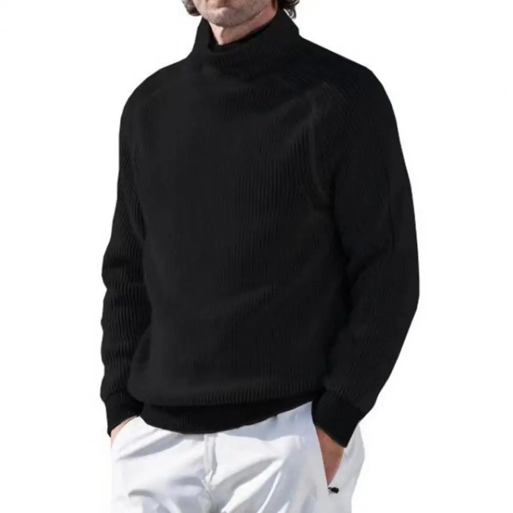 

Bottoming Sweater Stylish Men's High Collar Pullover Soft Elastic Long Sleeve Sweatshirt with Striped Texture Casual Bottoming