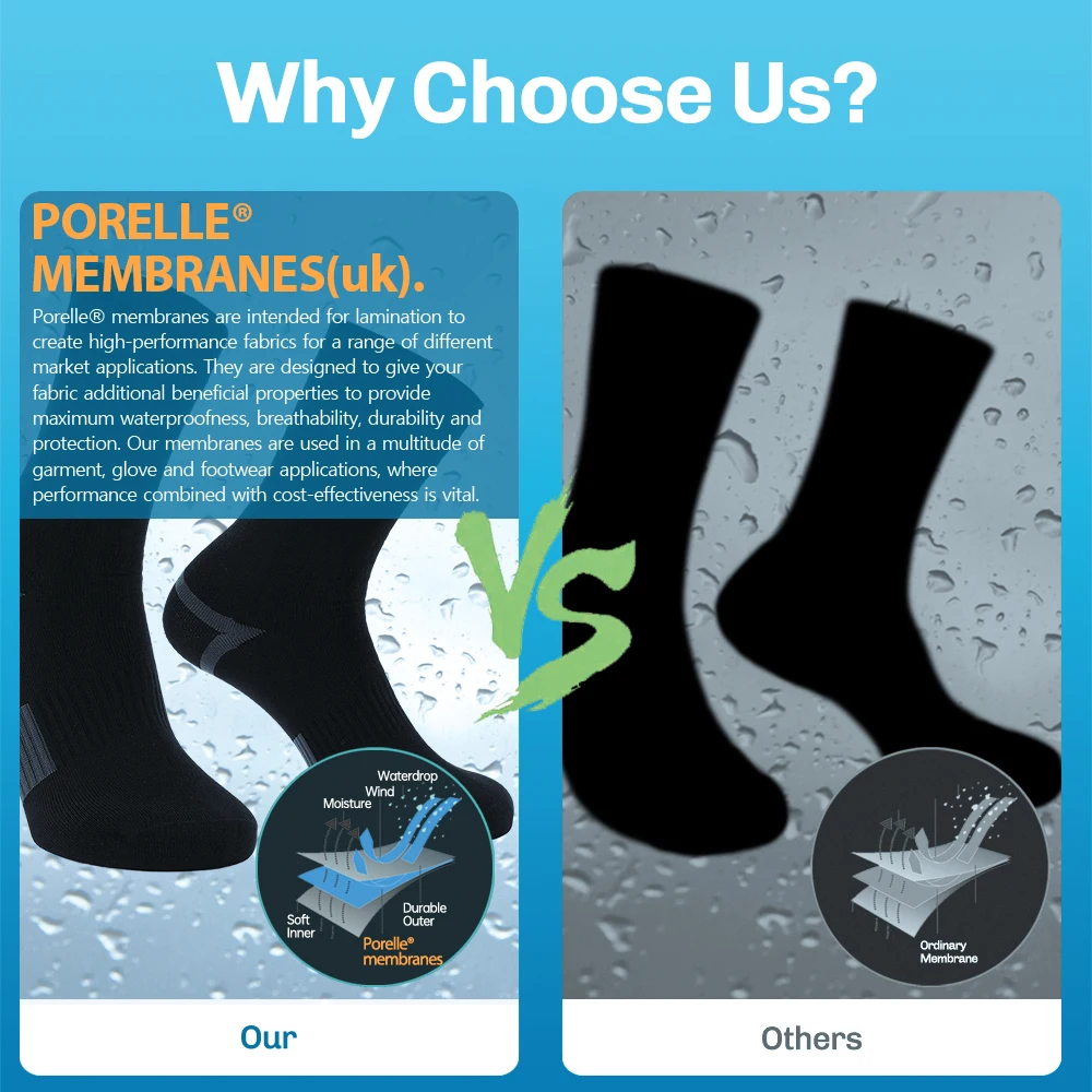 Men&rsquo;s Waterproof Hiking Socks Breathable Moisture Wicking Outdoor Athletic Hiking Wading Trail Running Skiing Warm Winter Socks