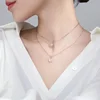 Collier Double couche étoile lune pour femmes, couleur argent, breloque délicate en Zircon, chaîne ras du cou en acier inoxydable, bijoux, nouvelle mode