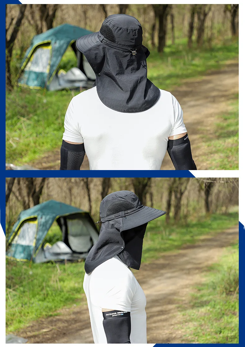 60-65cm Cap Unisex Bărbați Femei Pescar Bărbați Gras Număr mare Protector pentru gât Umbrire față Protecție solară Căciulă de călătorie pentru agrement_voghion.com