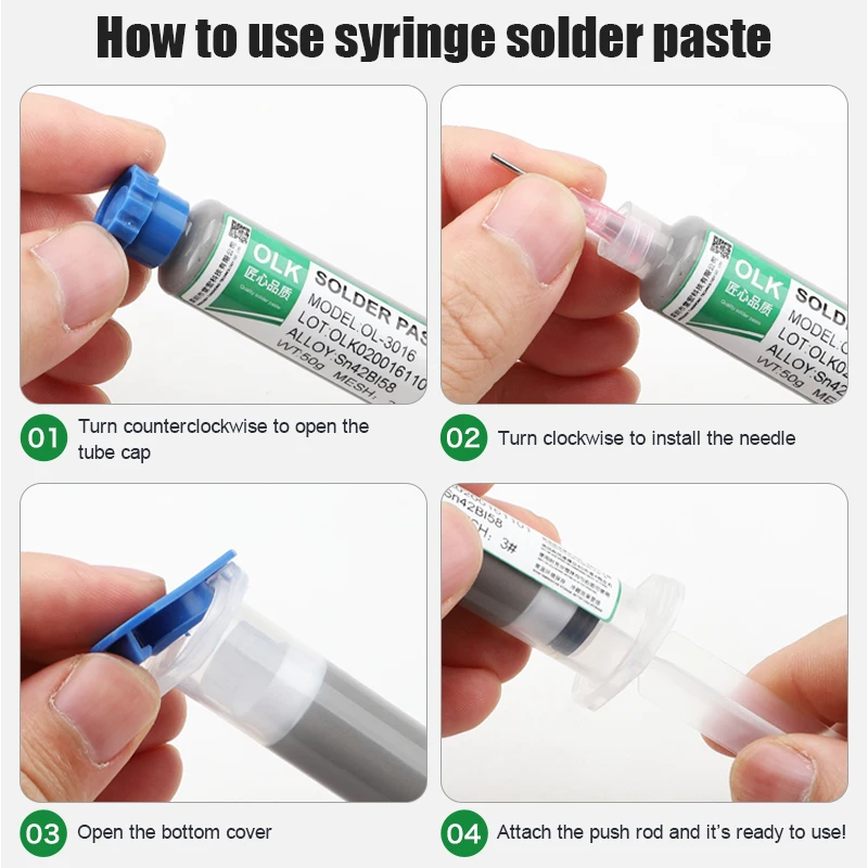 Lead-free Syringe Solder Paste Low Temperature Flux For Soldering Led Sn42Bi58 138℃ Sn63 SMD Repair Tin paste