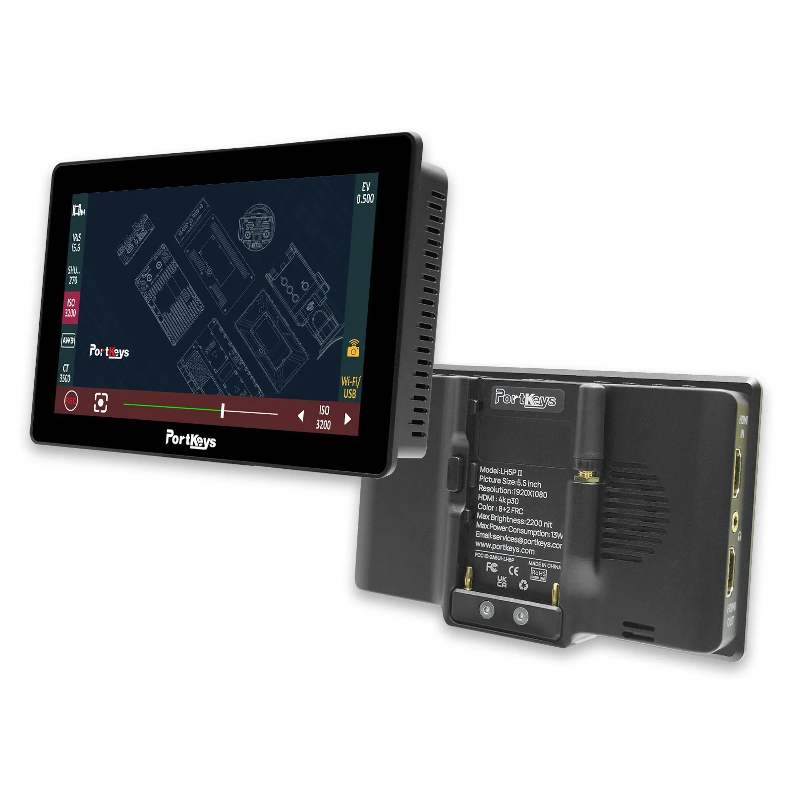 Фото Монитор для камеры Portkeys LH5P II, 5,5 дюйма, Bluetooth, Wi-Fi №1